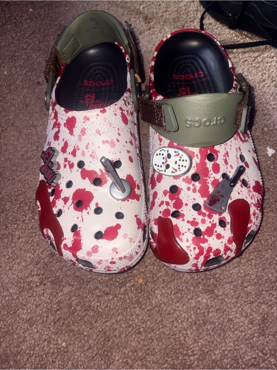 CROCS Shoes - Friday 13th Crocs White & Red Splash Graphic Clogs
